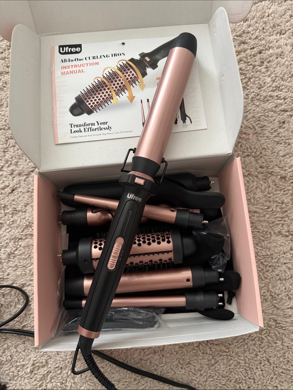 7-in-1 Rose Gold and Black All-in-One Curling Iron